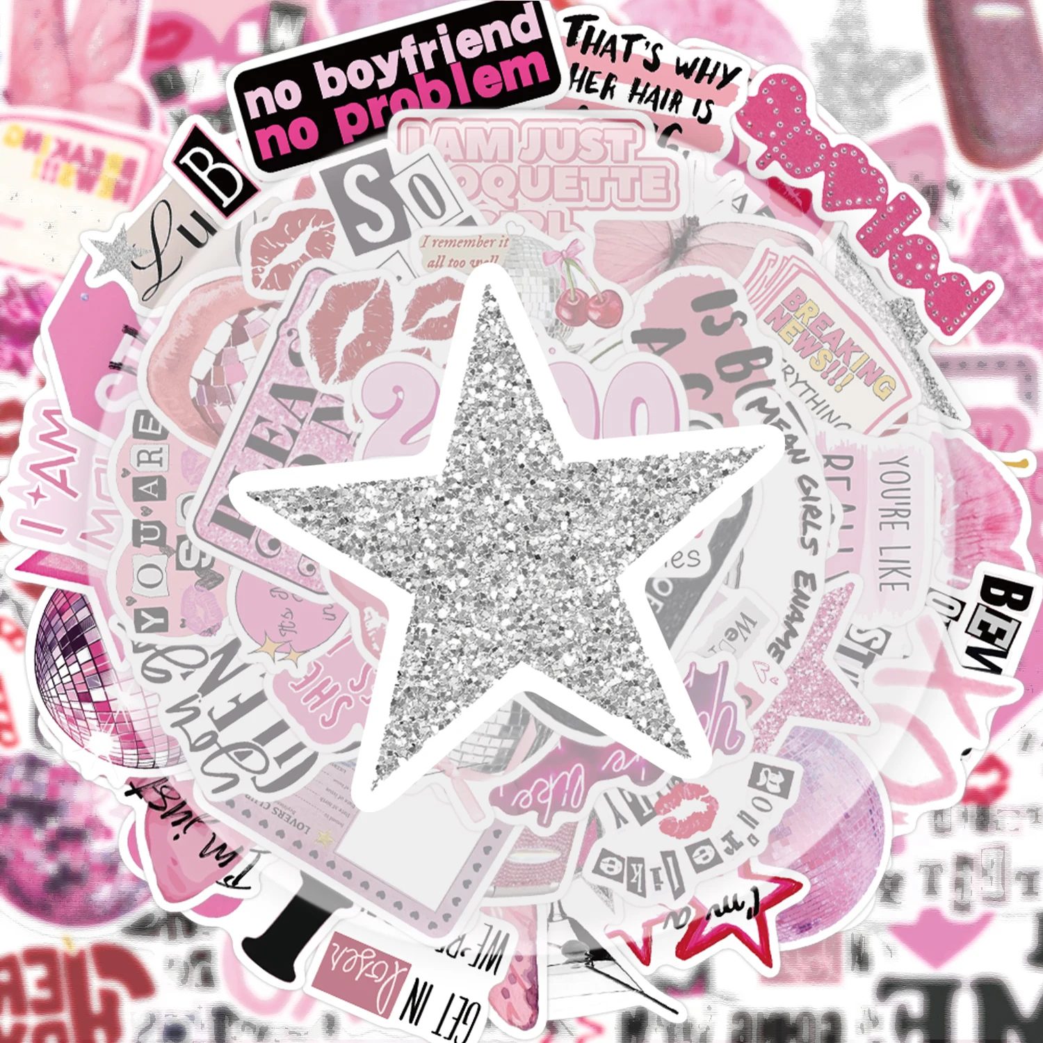 50 Pink Aesthetic Graffiti Stickers, Suitable for Decorating Water Bottles, Laptops, Cell Phones, Suitcases, Skateboards, Guitars, Gift Boxes, and Party Decorations