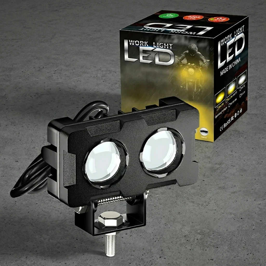 12V-85V Dual Color LED Work Light 3000LM Spot Flood Beam Waterproof Driving Lamp for Motorcycle Truck SUV ATV