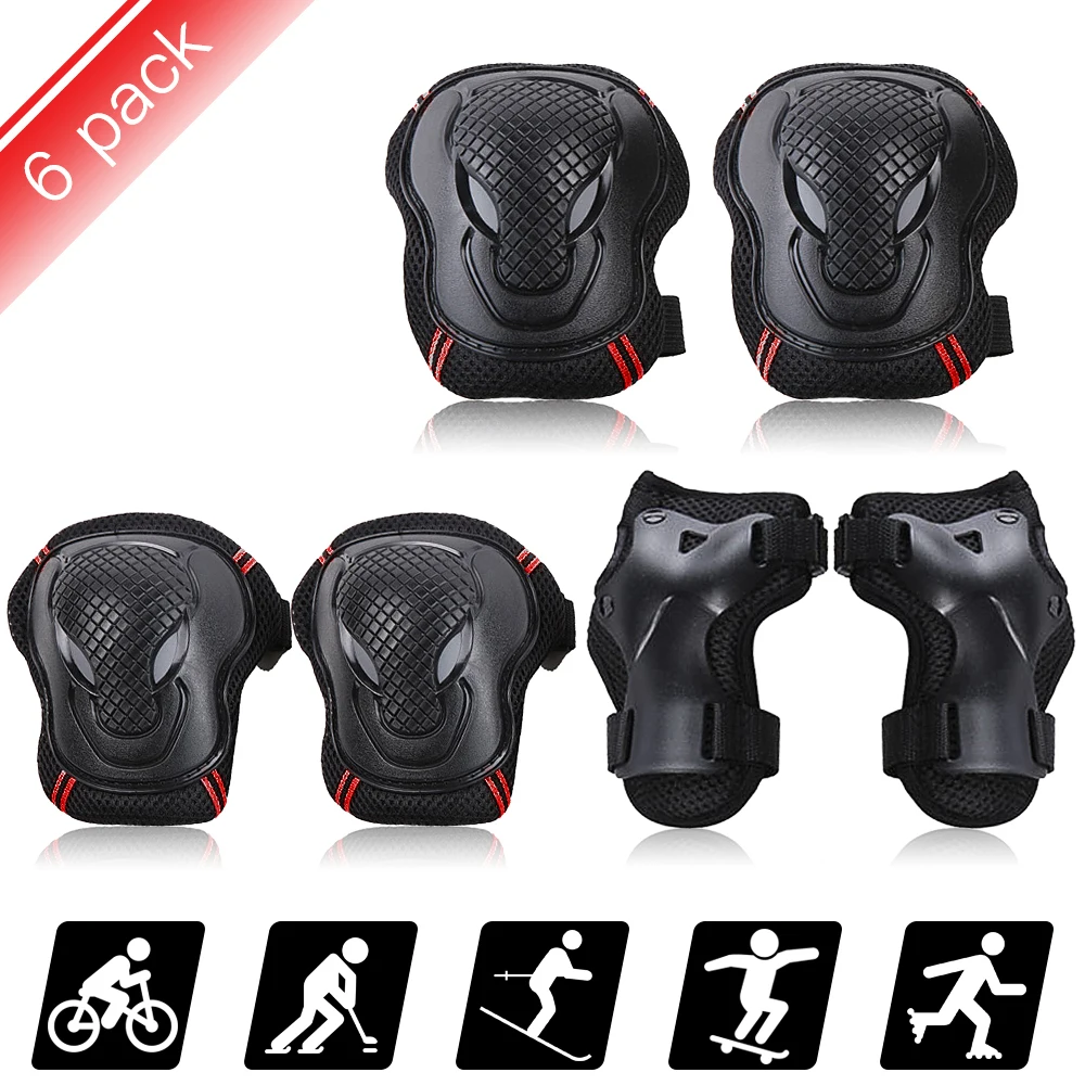 6PCS Kinder Teens Erwachsene Knie Pads Ellenbogen Pads Handgelenk Guards Sicherheit Schutz Getriebe Set für Skateboard Radfahren Reiten Roller skating