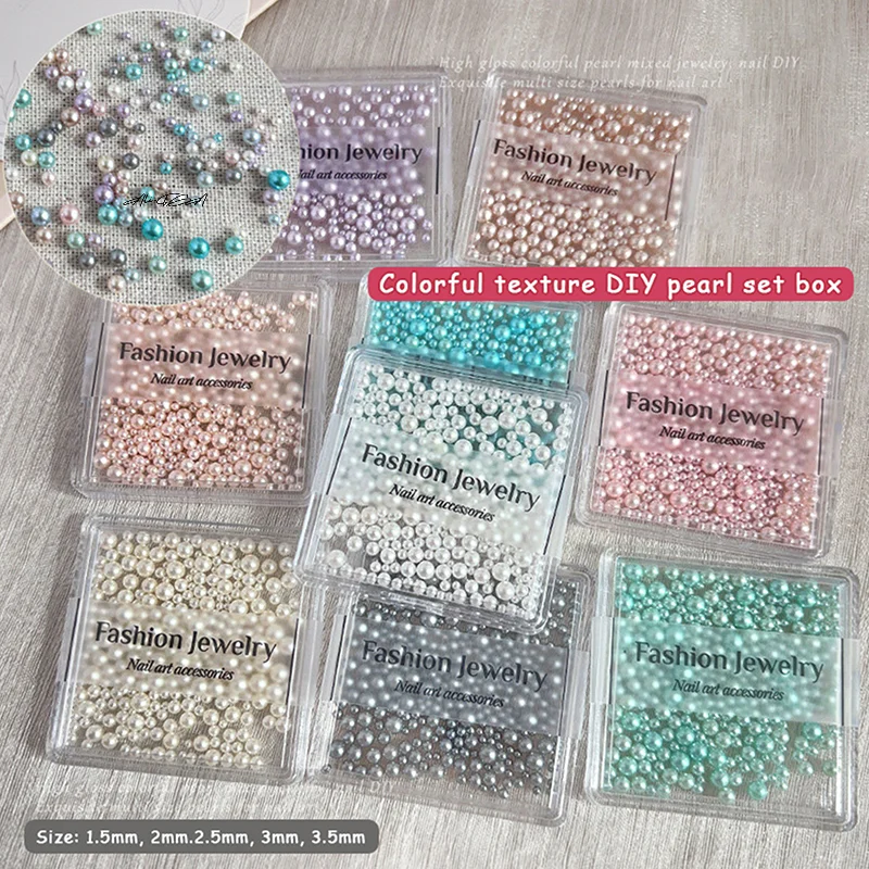 الملونة اللؤلؤ مسمار الزينة مختلط الحجم 3D متعدد الألوان جولة اللؤلؤ لامعة مانيكير مسمار الفن سحر مجموعة صناديق DIY بها بنفسك مسمار الفن