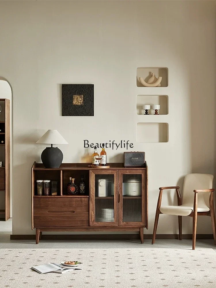 

FG17North America Black Walnut Wood Sideboard Cabinet Modern Minimalist Multi-Functional Solid Wood Storage Cabinet