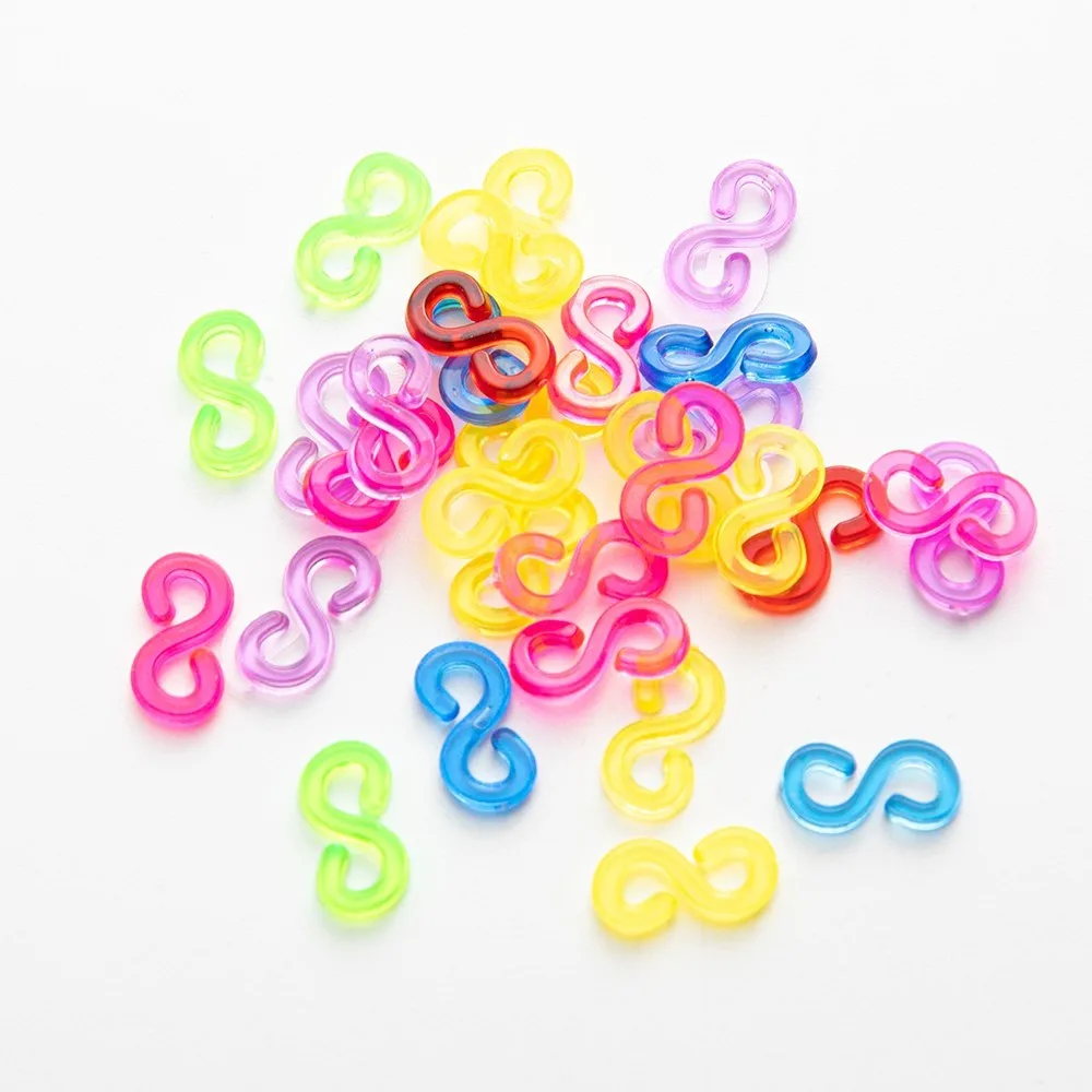 200/500Pcs Colorful S Clips Loom Rubber Bands Clips Acrylic Connectors For DIY Bracelet Necklace Jewelry Making Accessories