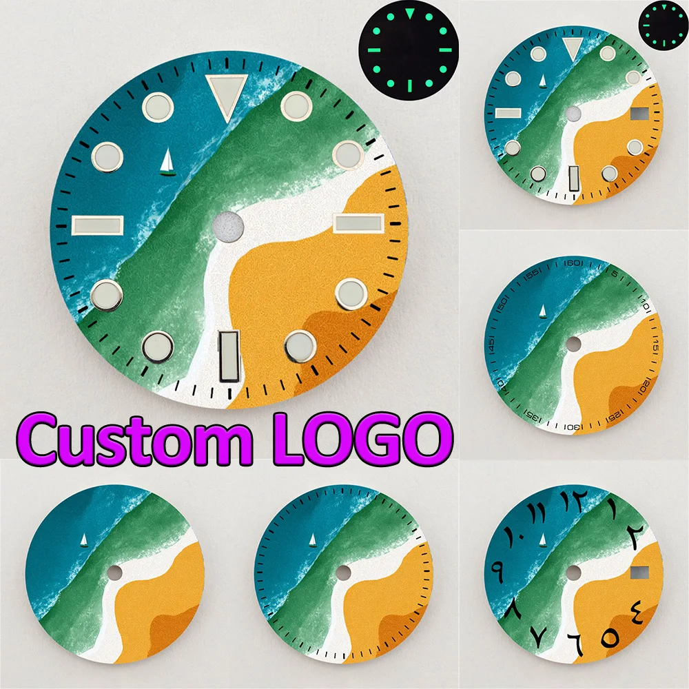 28.5mm NH35 Dial Ocean Beach Scenery Luminous Dial Colorful Dial NH36 Dial Watch Accessories Fits NH35/36 Movements Custom Logo