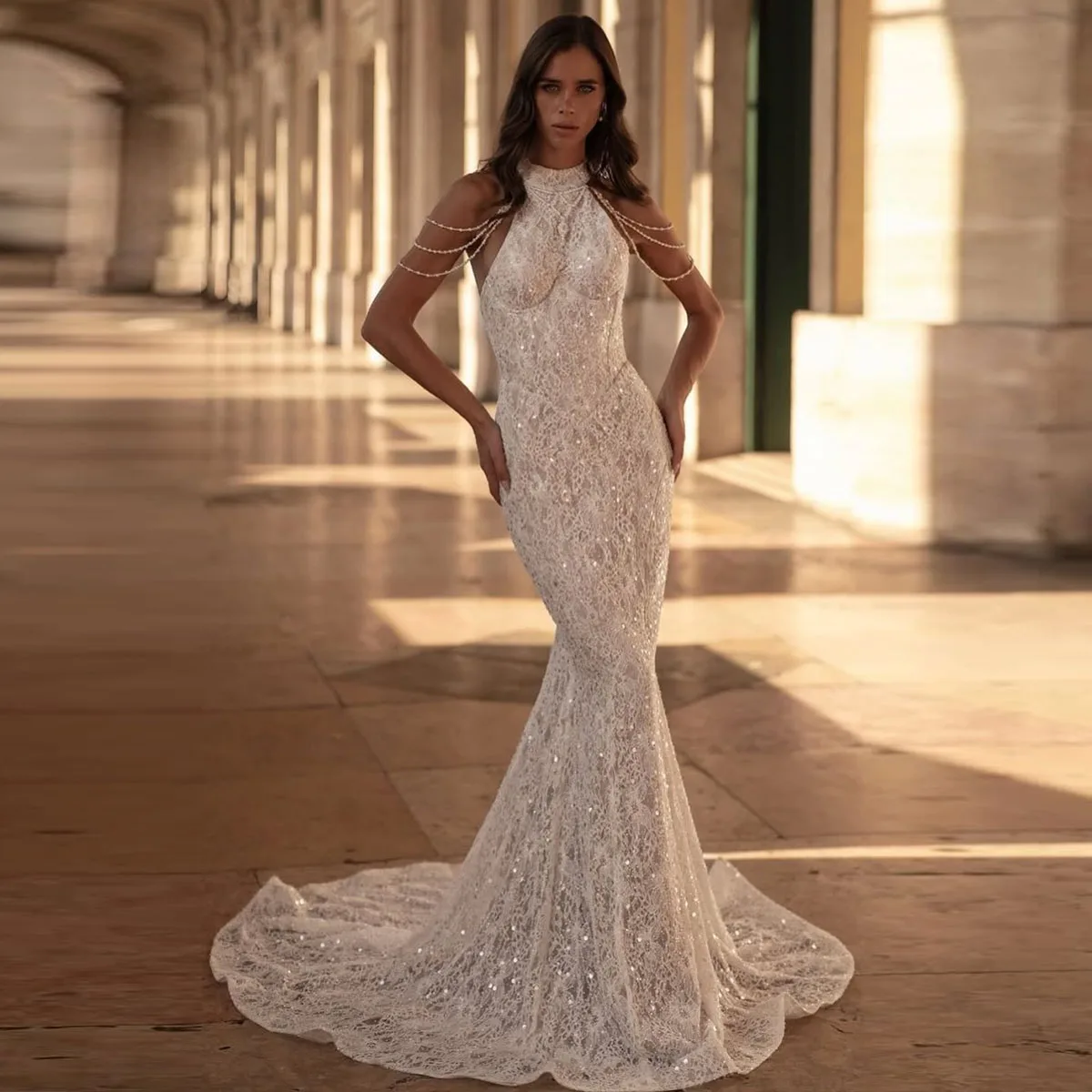 Customised High Quality Lace Mermaid Wedding Dress For Girls Open Back Applique Vestido de novia Floor-Length Bridal Dress