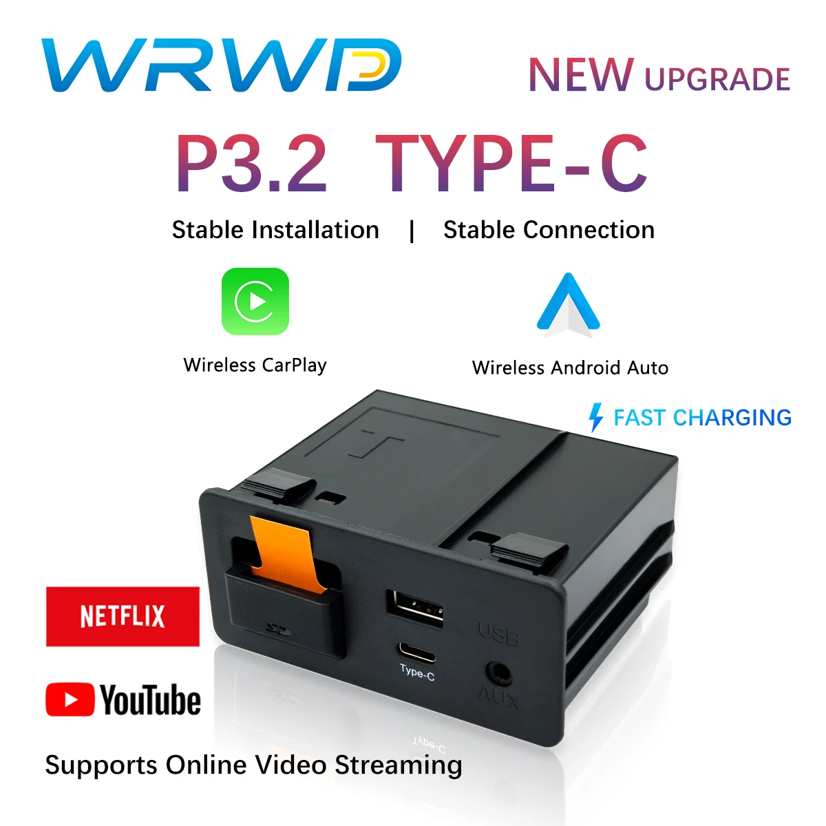 WRWD P3.2 Upgrade Type-c 2-in-1 CarPlay Wireless Android Auto USB