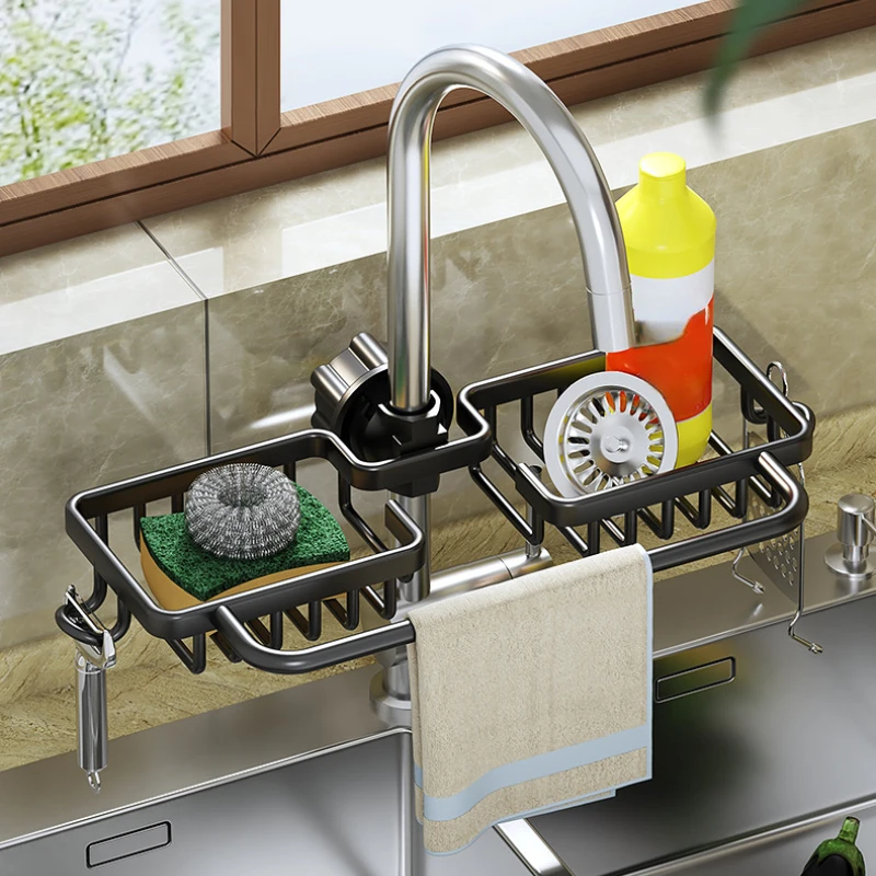 

Creative Two-way Kitchen Shelf Steel Wire Ball Cloth Sponge Drainage Rack Bathroom Multipurpose Storage Tool