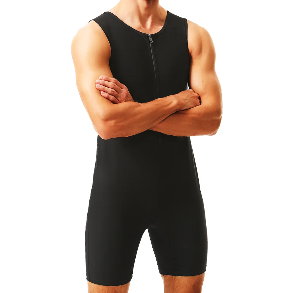 Men 3-In-1 Sauna Sweat Vest Heat Trapping Weight Loss Body Shaper Workout Tank Tops Shorts Exercise Fitness Jumpsuits Shapewear