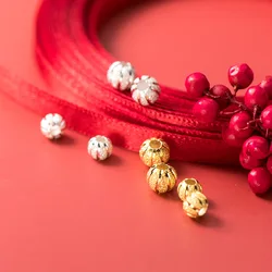 2 adet/grup 925 ayar gümüş el yapımı yuvarlak büyük delikli ara boncuklar 5mm 6mm mat balkabağı şekilli charm boncuklar DIY takı yapımı bileklikler