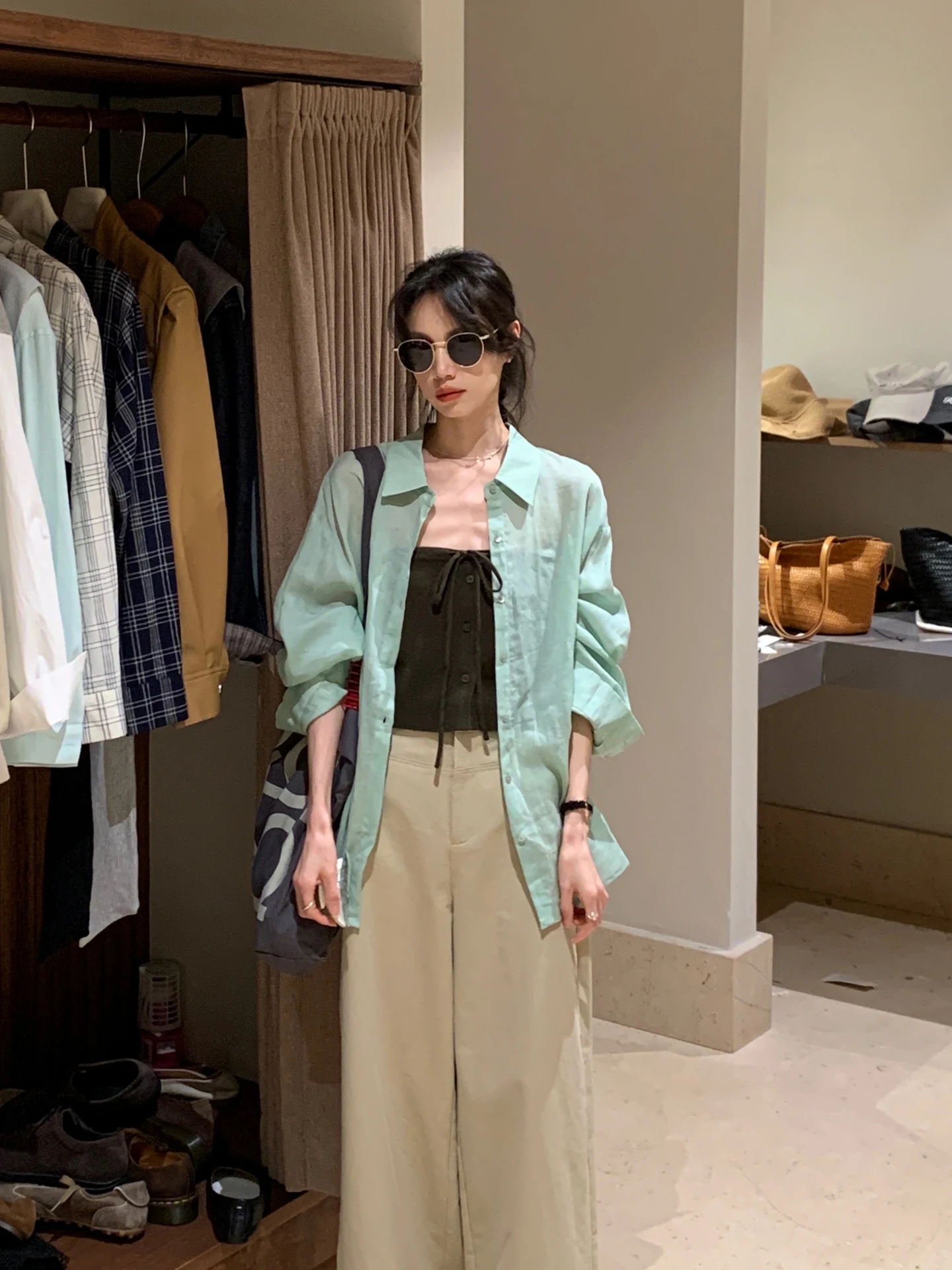 

Ele Linen irt Knitted Vest Set Spring New Sle Faionable Top Long Sve Collared Regular Length Chinese Brand