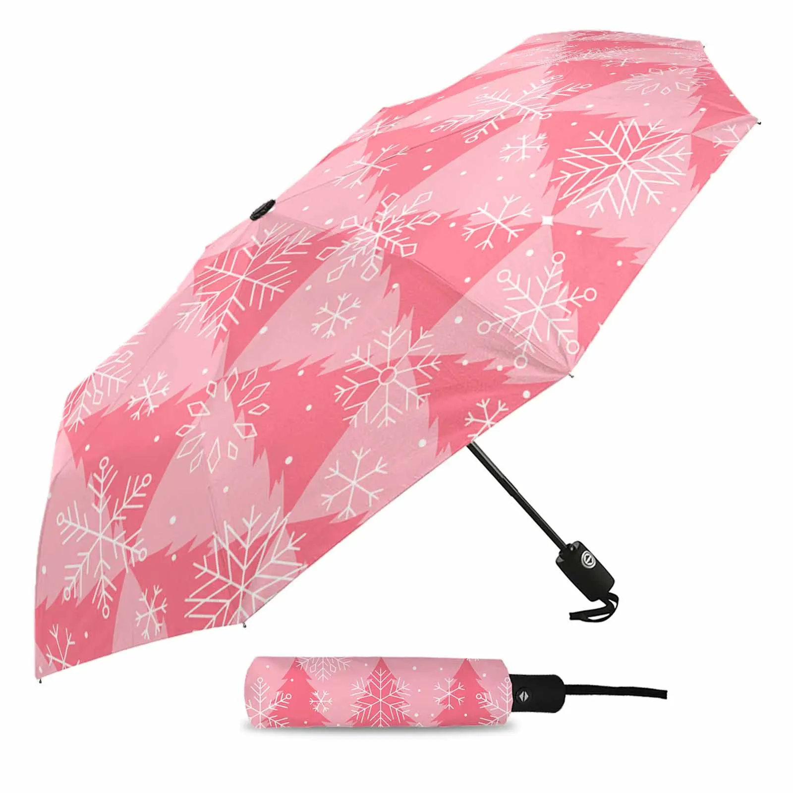 Christmas Pink Christmas Tree Texture Snowflakes Fully-automatic Umbrella for Outdoor Adults Foldable Eight Strand Umbrella