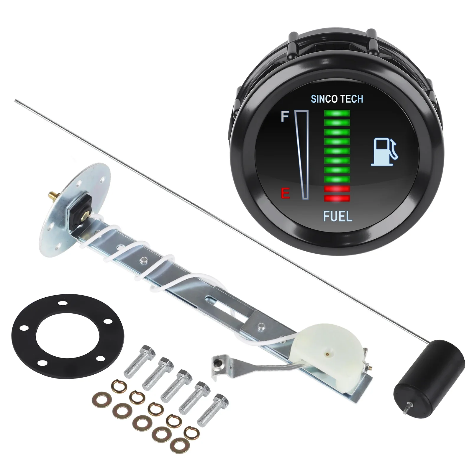 

12V Automotive Motorcycle Fuel Gauge Electronic LED Display Fuel Level Moto Meter Car Gauge 2" 52mm Black With Fuel Level Sensor