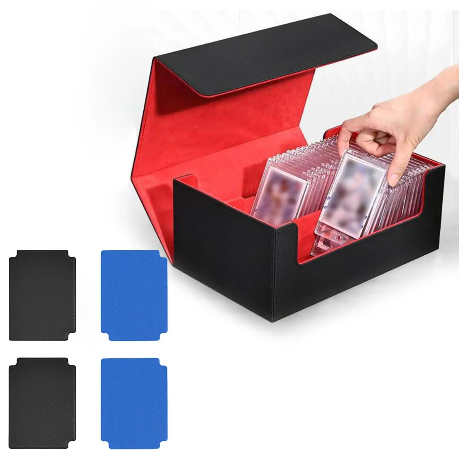 حاوية علب لبطاقات التداول، عرض قابل للجمع، صندوق بطاقات اللعب الممتاز، مقسم أزرق، أحمر