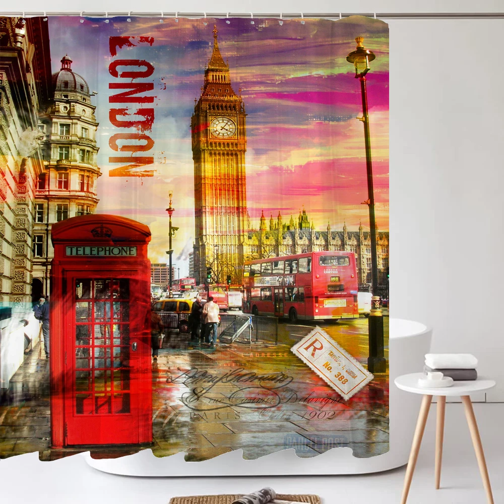 European Retro Scenery City Street View Printed Shower Curtain Waterproof Bath Bathroom Curtains Home Decor Curtains With Hooks