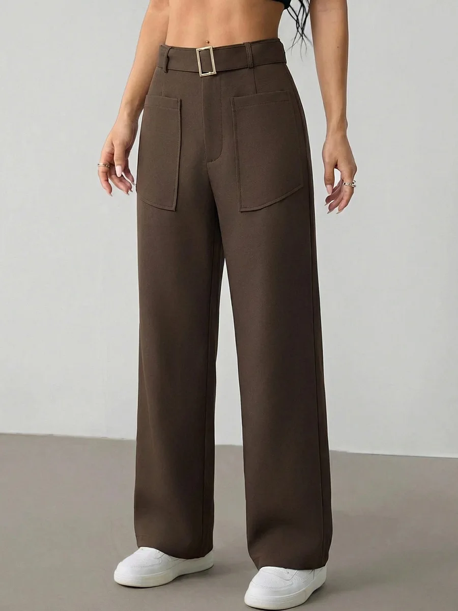 Women's Pants Casual Can Be Worn All Year Round. Solid Color High Waist Slim Fit Pocket Design Is Suitable for Commuting Pants