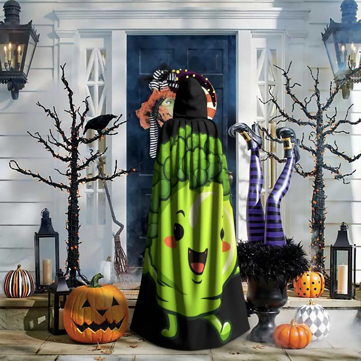 لطيف ملون Kawaii البروكلي الرقص طويل مقنعين عباءة الساحرة القرون الوسطى زي تأثيري كيب هالوين مصاص دماء الكبار للجنسين