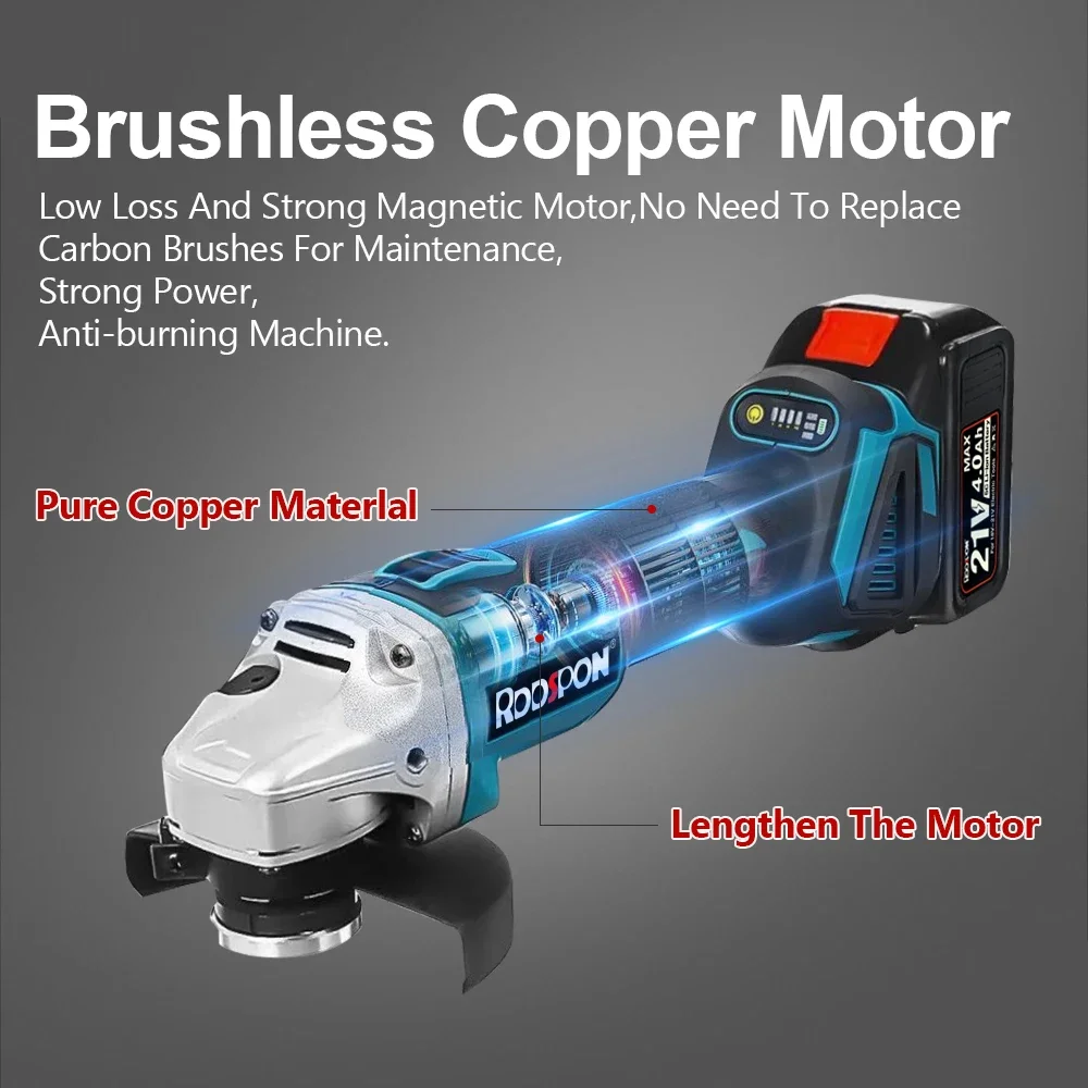 Brushless Angle grinder rechargeable battery powered 4 speeds Electric Grinding machine Cutting Machine For Makita 18V Battery