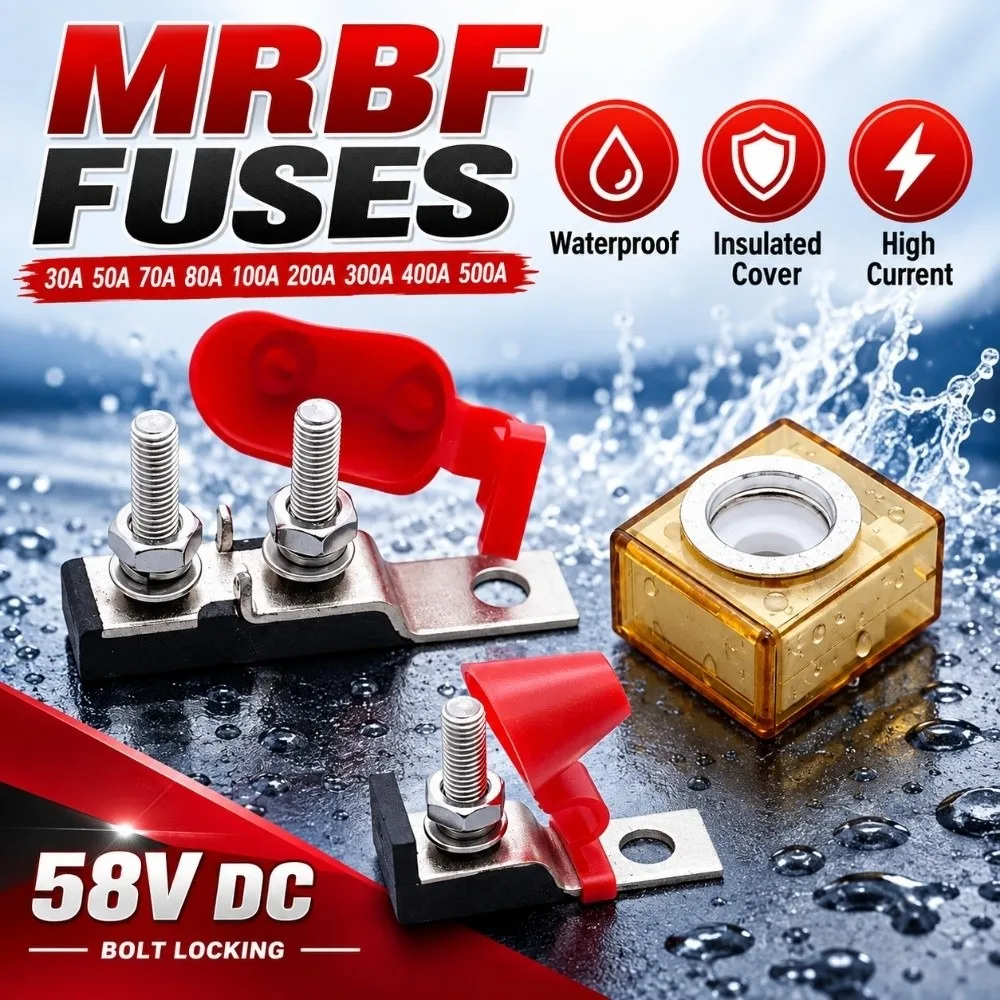 58V DC MRBF Fuses Holder Waterproof 30A 50A 80A 100A 200A 300A 500A Battery Fuse Block High Current Insulated Cover
