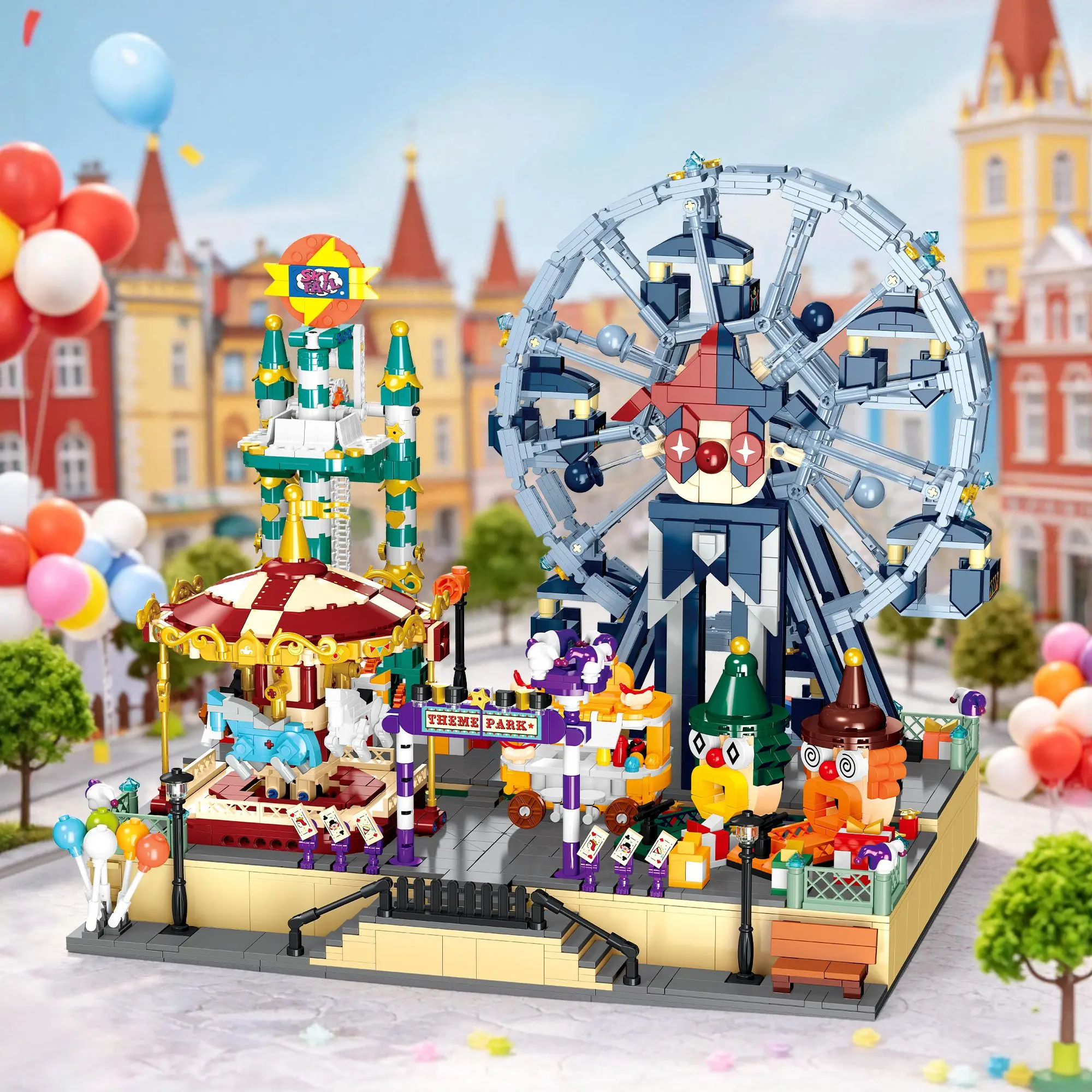 3446pcs Dreamy Amusement Park Building Blocks Fairground Linked Amusement Park Ferris Wheel Carousel Bricks Toys for Adults Gift