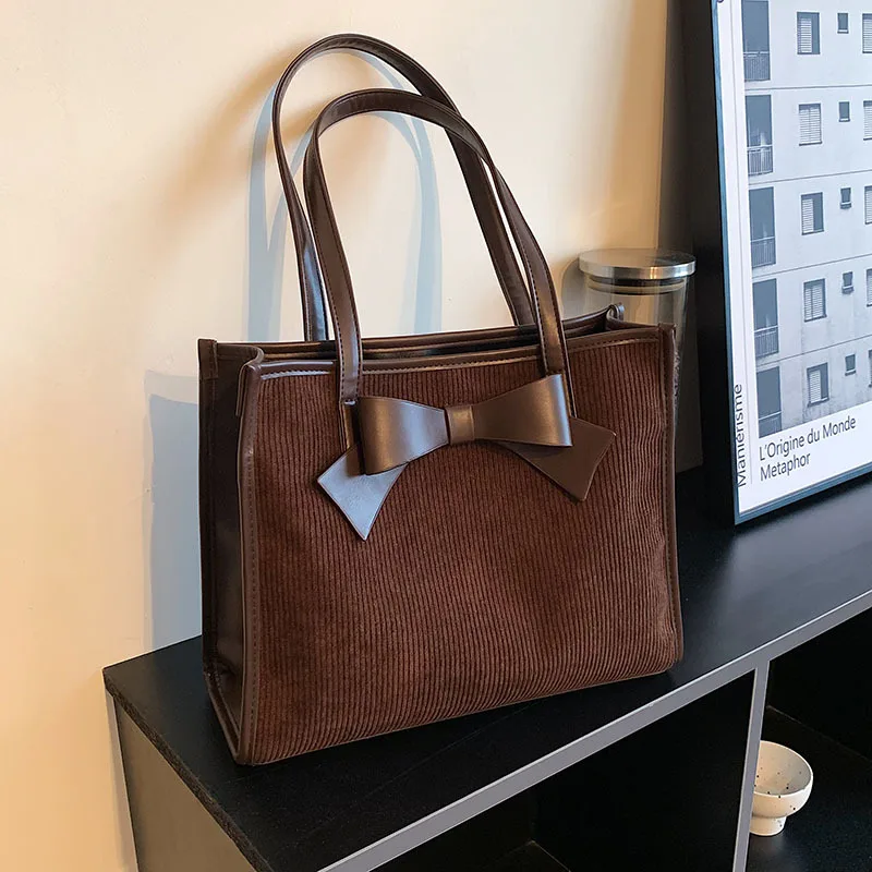 High Quality Women Single Shoulder Bag Solid Color Large Capacity Corduroy Female Tote Bag Fashion Trend Textured Handbag