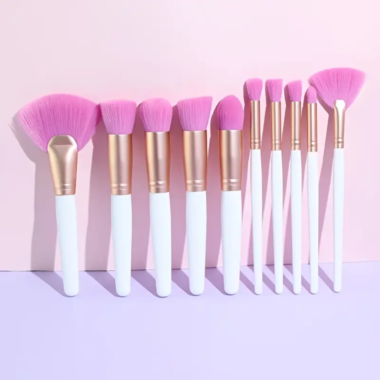 

10pcs Pro Makeup Brushes Set - Complete Cosmetic Brush Kit for Powder, Foundation, Blush, Contour, Eyeshadow, Eyebrow, Fan & Mor