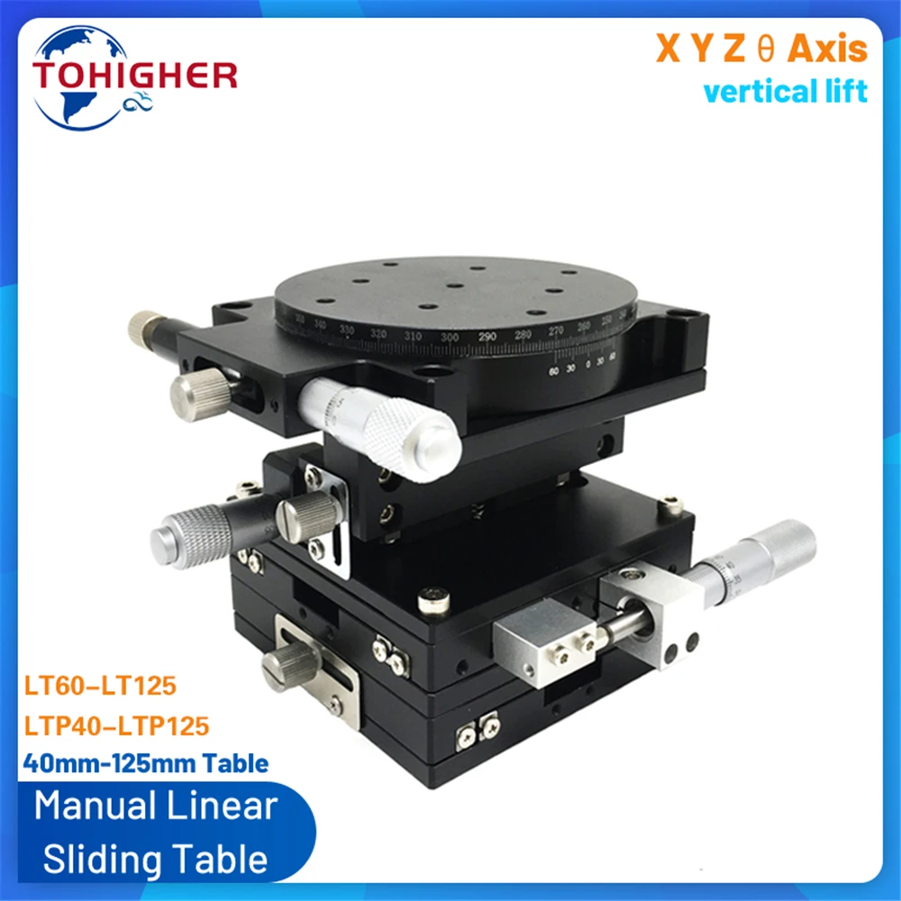 4Axis XYZR High Precision 40-125mm LT LTP Micrometer Linear Stage Manual Mini Displacement Trimming Platform Double Rail