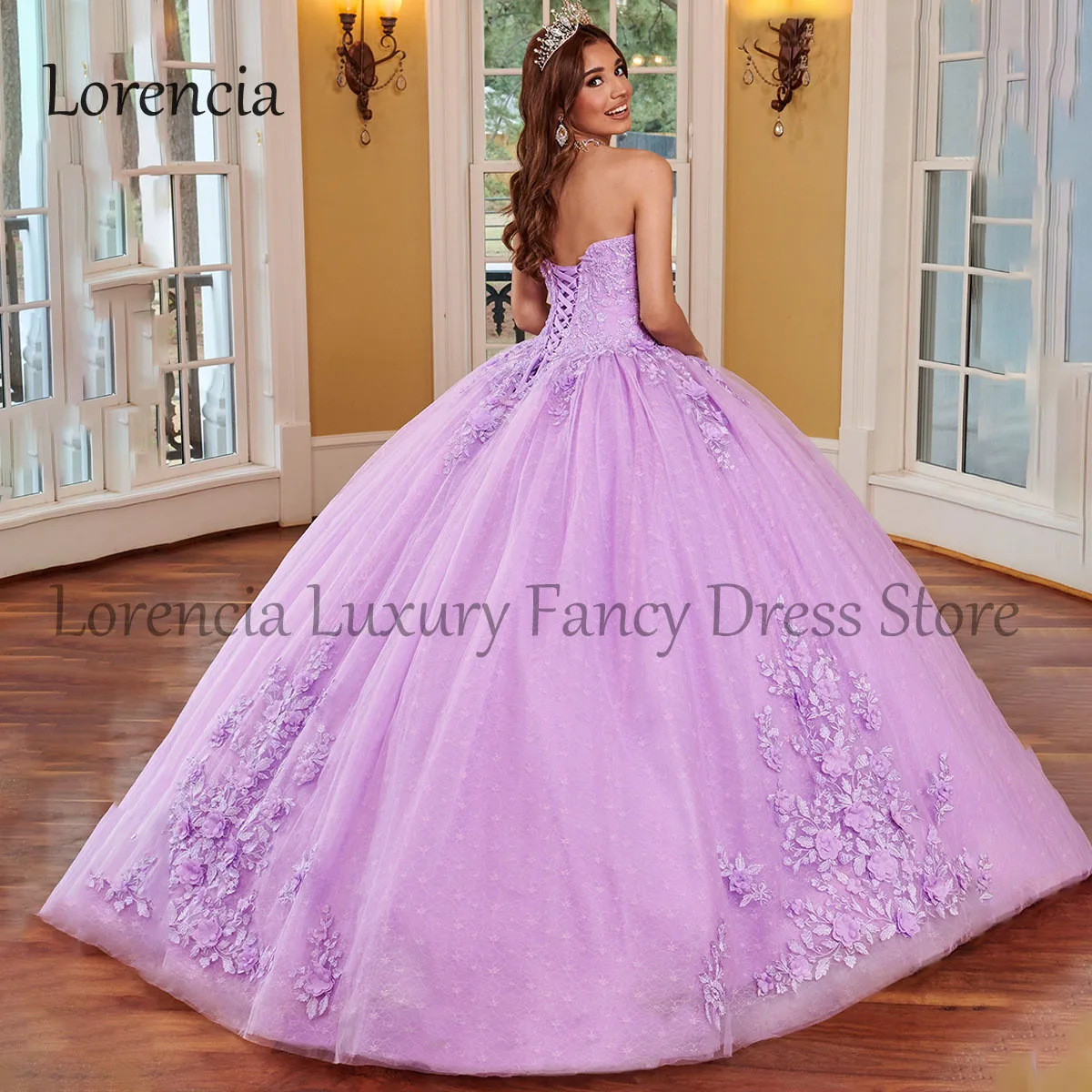 Vestido de baile con lentejuelas y hombros descubiertos, traje de quinceañera con apliques de cuentas escalonadas, encaje, flor 3D, dulce 16, 2024