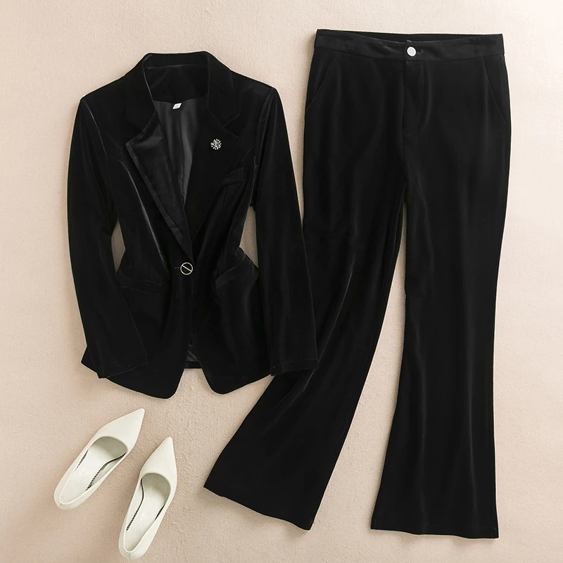 سترة بدلة مخملية حمراء للنساء للربيع والخريف ملابس عمل راقية لربيع 2025 بدلة علوية