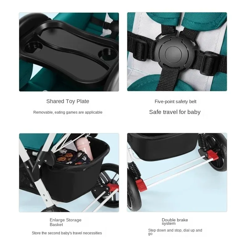 Poussette bébé jumeaux peut s'asseoir et s'allonger, pliable, légère, Double, à quatre roues, absorbant les chocs