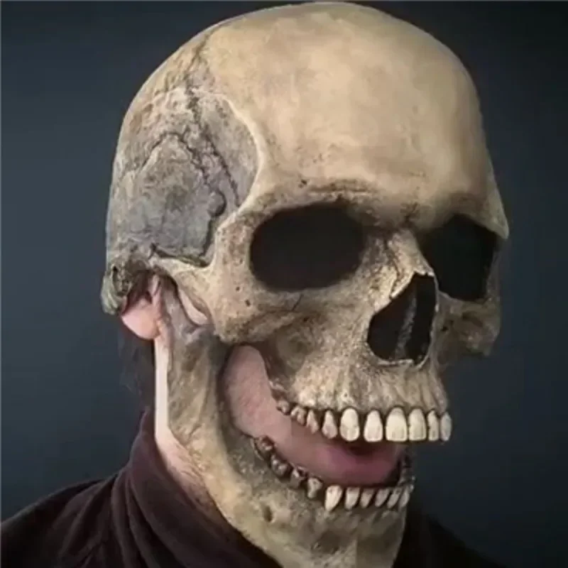 Full Head Skull Mask for Adults, Mouth Can Be Moved, Halloween Horror, Haunted House Props, Movable Jaw, 1PC, New