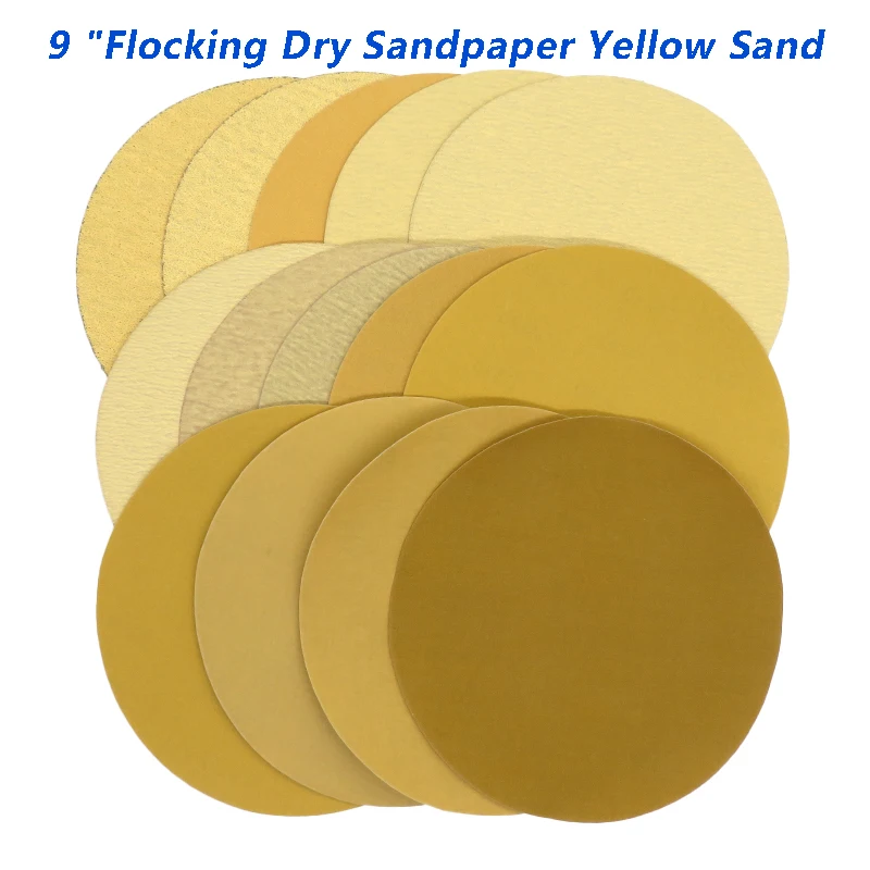 

9Inch 225mm Flocking Disc Sandpaper Self-adhesive Round Sand Paper Polished Sandpaper Yellow Dry Sandpaper 60/80/240Grit