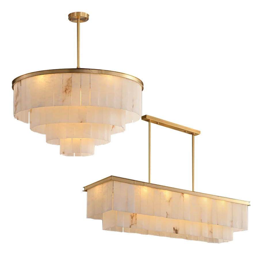

Supsension Luminaire Natural Marble Ceiling Chandeliers Luxury Dimmable 31" Round Vintage Hanging Lamp for Dining Room Foyer