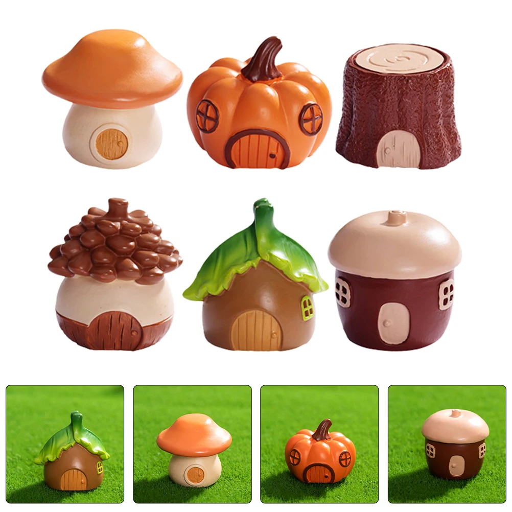 

6pcs Micro Landscape Fairy House Bonsai Landscaping Ornaments Forest Desktop Decor Miniature Mushroom Cottage Resin