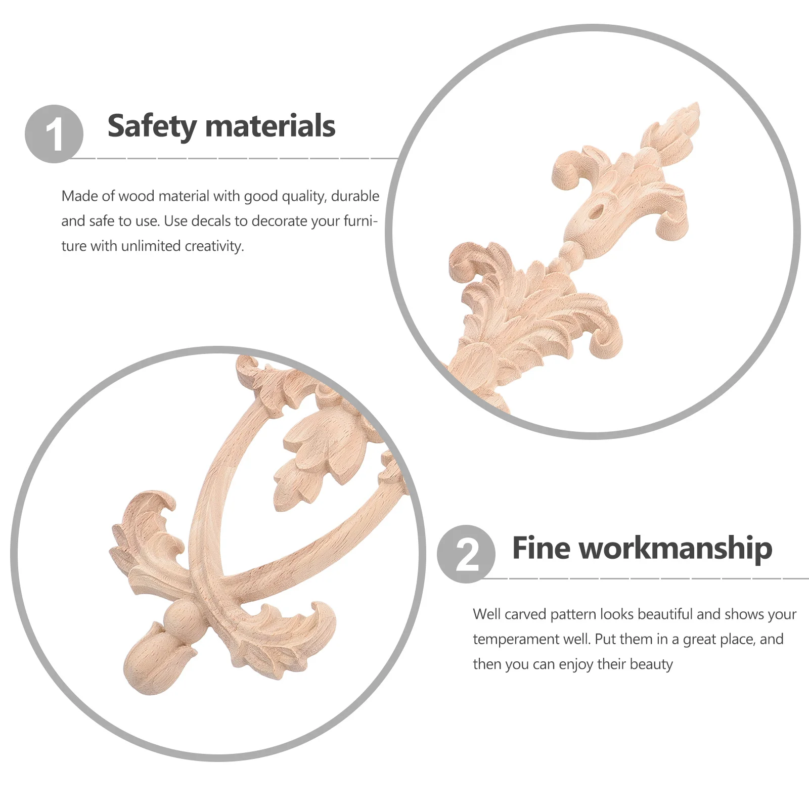 

2Pcs Wood Wardrobe Applique Light Color Carved Furniture Decoration Cabinet Cupboard Wall Art Home Decor