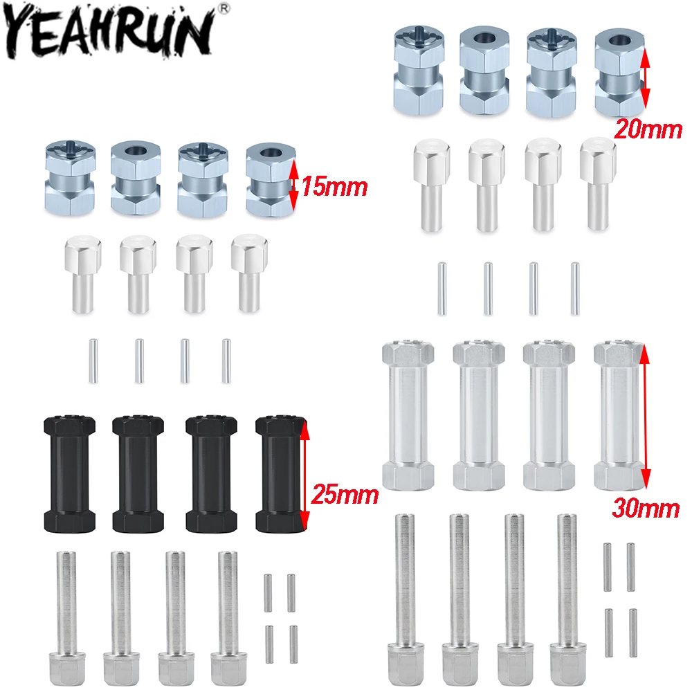 YEAHRUN 4PCS 12mm Wheel Hex Adapter Extended Hub Drive Adapter 15/20/25/30mm for 1/10 Axial SCX10 Wraith TRX4 TRX6 Parts