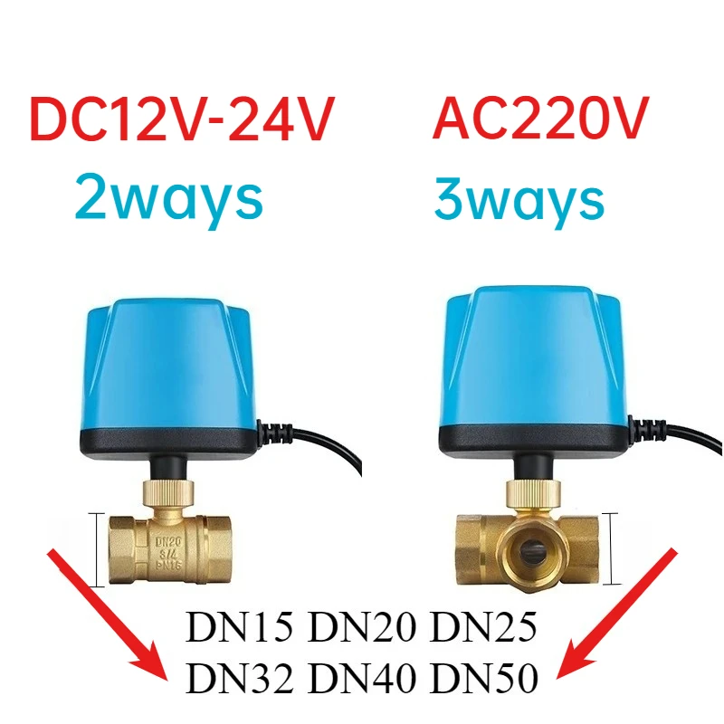 Válvula Eléctrica Bidireccional de 2 y 3 Vías DN15 DN20 DN25 DN32 DC12V-24V AC220V para Unidades Fan Coil de Aire Acondicionado Central con Energía Solar