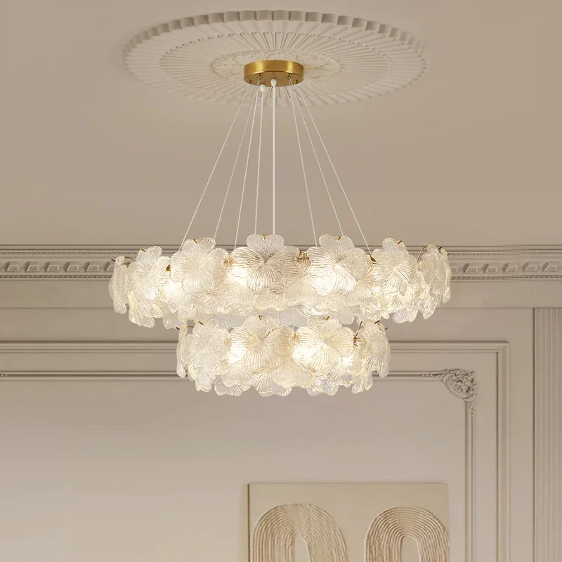 French living room chandelier creative light luxury cream wind hall crystal lamp full spectrum