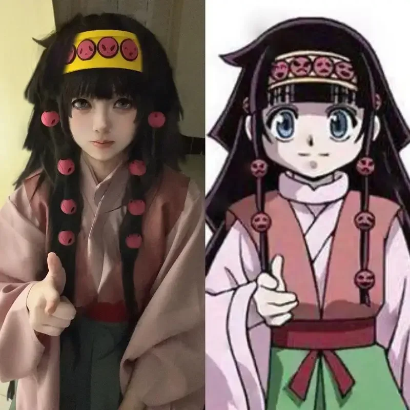 Anime Alluka Zoldyck Cosplay Costume Aruka Zorudikku Pink Green Japanese Kurapika Kimono Wig Headwear Halloween Party Women Cos