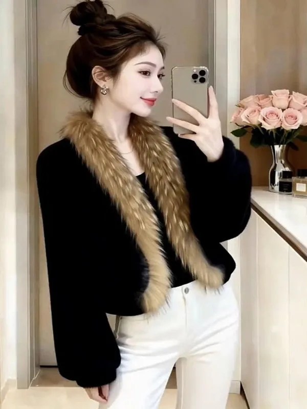 

2026 Winter Thiened ort Outerwear Women's Premium Furry Coat Fluffy Pluy Slimming Top Lady's Stand Sle Long Sve