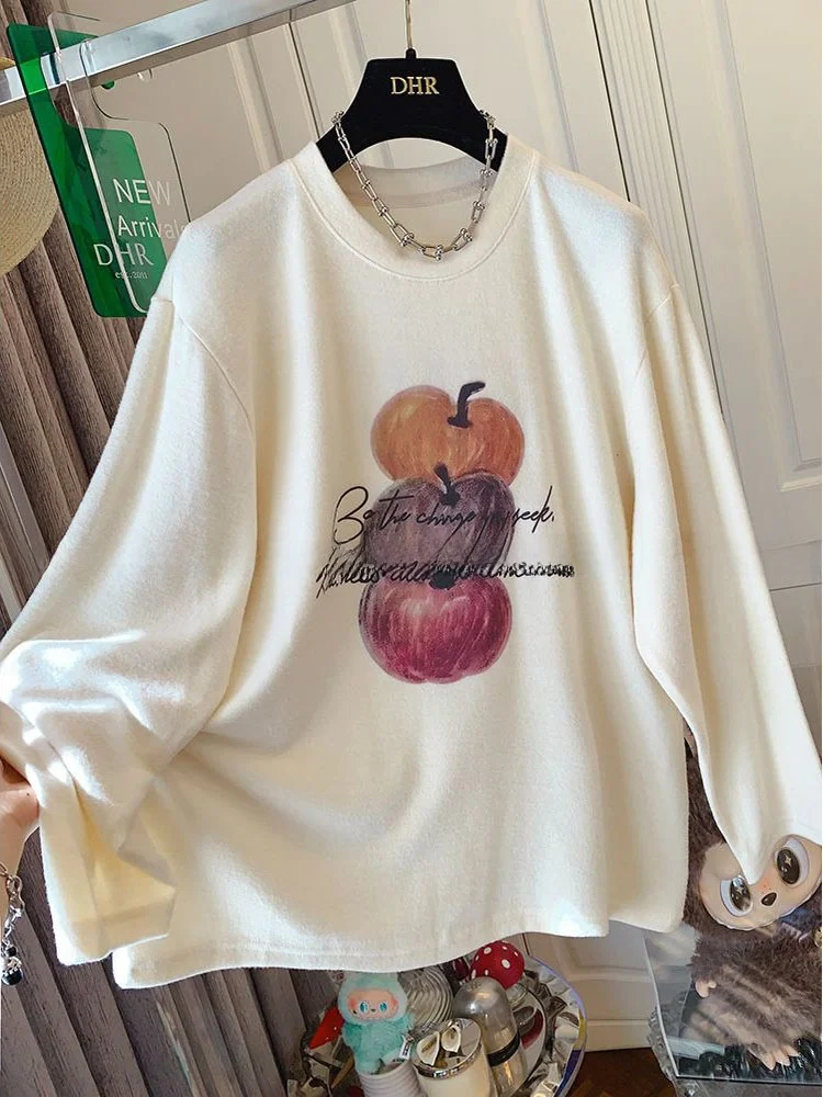 เสื้อยืดพิมพ์ลายพิเศษ ไซส์ใหญ่ 300 นิ้ว แขนยาว ทรงหลวม สไตล์ลำลอง สำหรับผู้หญิงอ้วน แฟชั่นทันสมัย