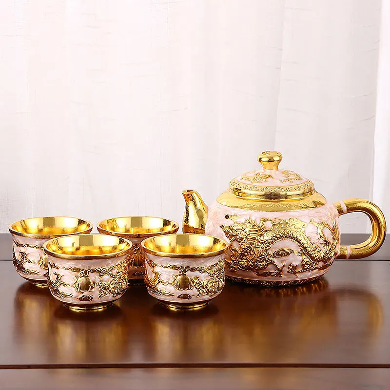 6Pcs/set Vintage Light Luxury Tea Set Creative Household Tea Pot Tea Cup Tray For Livingroom Office Decorations