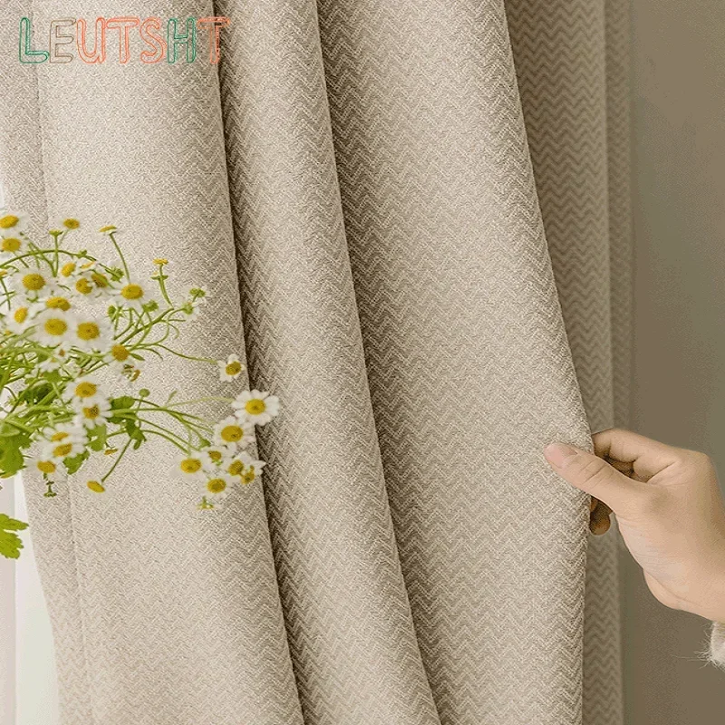 

Custom Size Embroidered Tulle Curtains for Living Dining Room Bedroom Simple Cotton Hemp Log Wabi-sabi Wind Window Sale