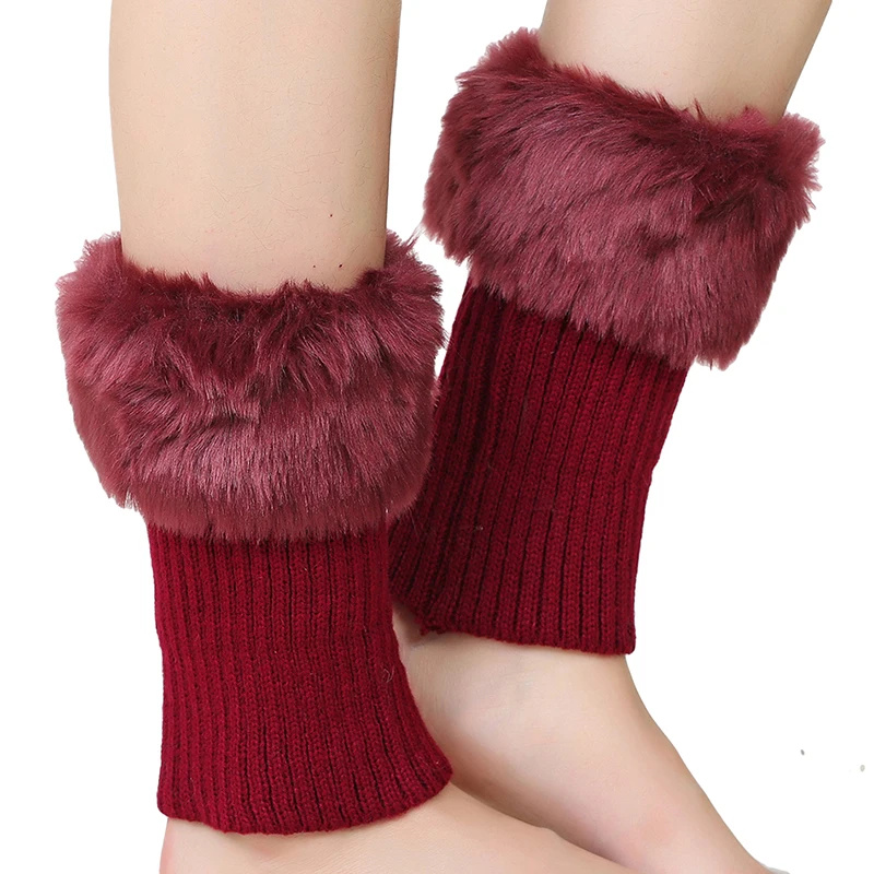 Tamanho médio curto quente sockliner feminino outono inverno turn mouth pele boot cobre malha lã polainas acessórios de roupas