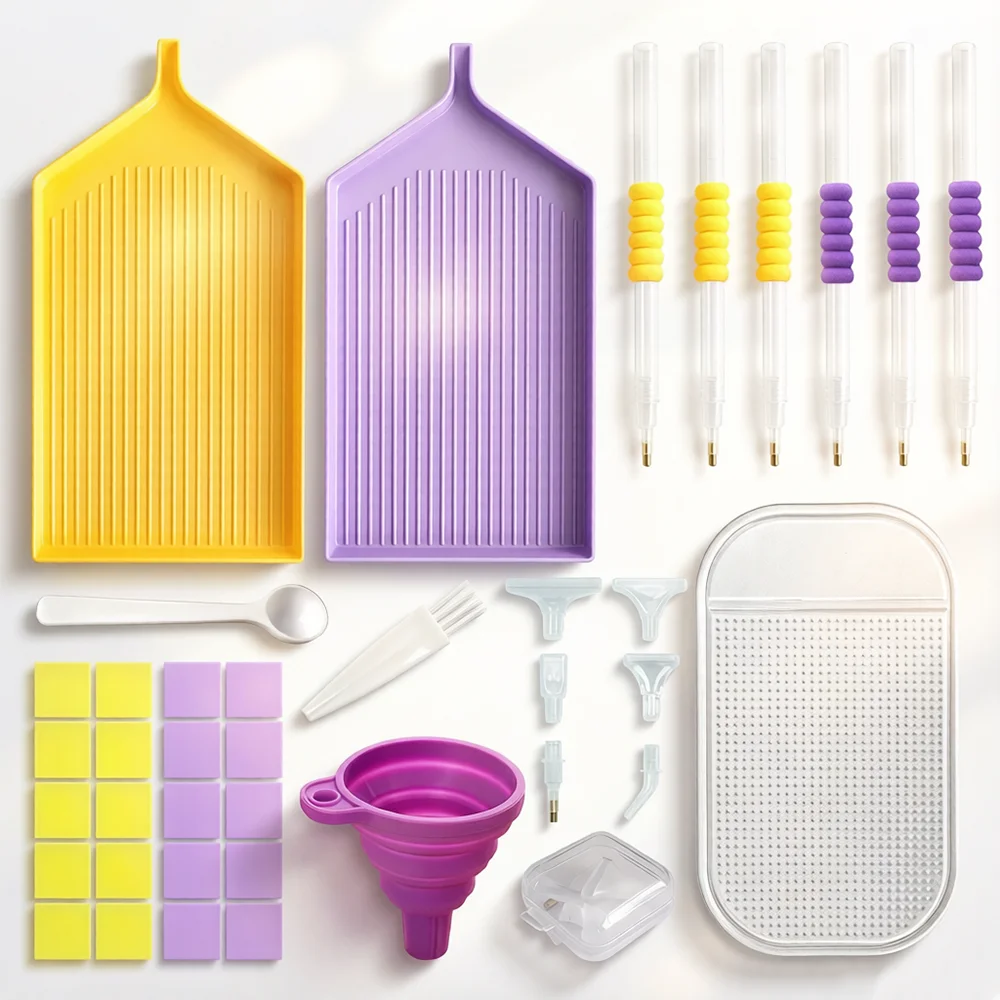 5D DIY Diamantmalerei-Werkzeug- und Zubehörset, Komplettes Set mit Stiften, Tabletts, Wachströpfchen und Spitzen für Stickerei und Heimdekoration, für Erwachsene
