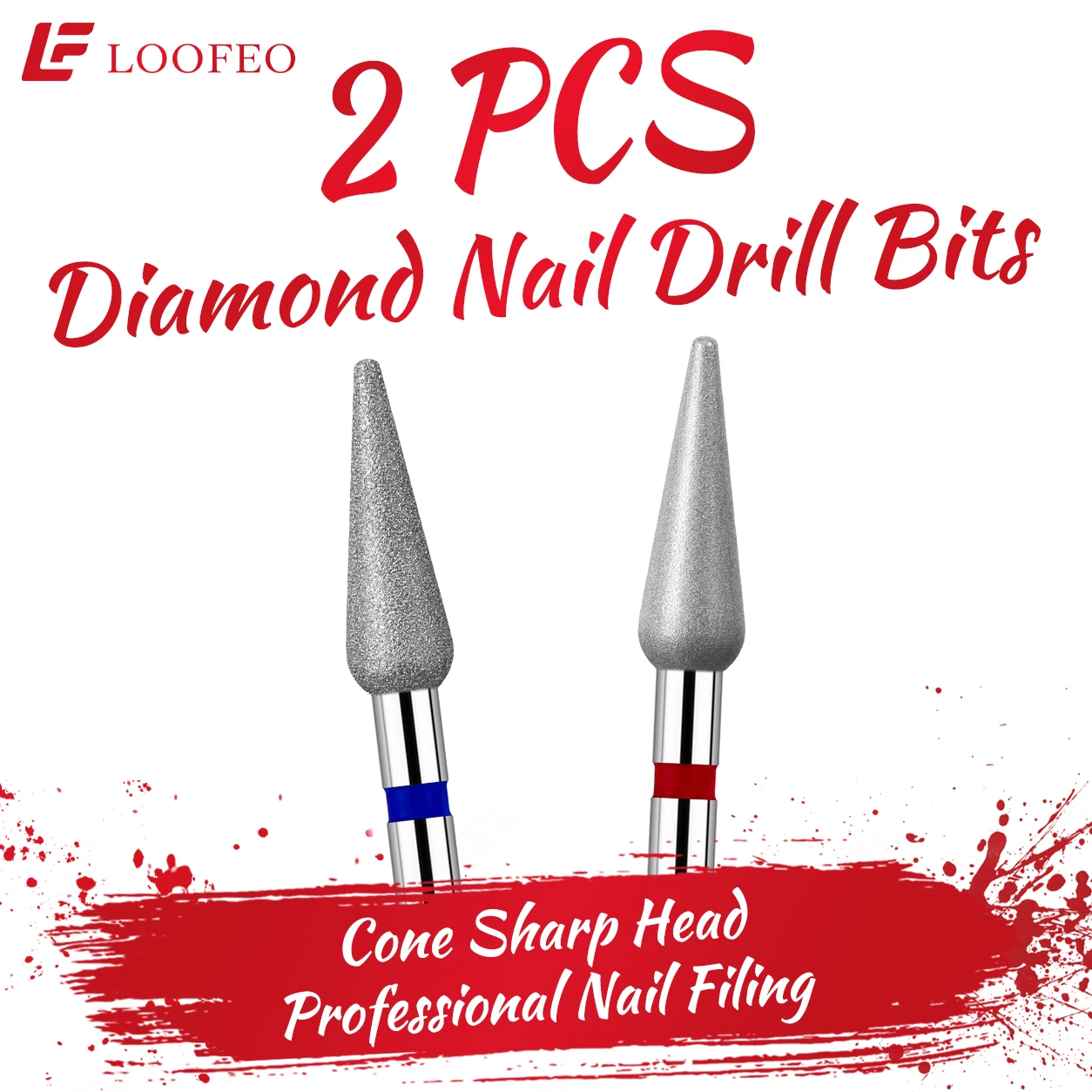 Pointed Cone Diamond Nail Drill Bits Sets 2PCS Medium Fine Grit E-File Bit Set Kit for Nail Prep Cuticle Cleaning Milling Cutter