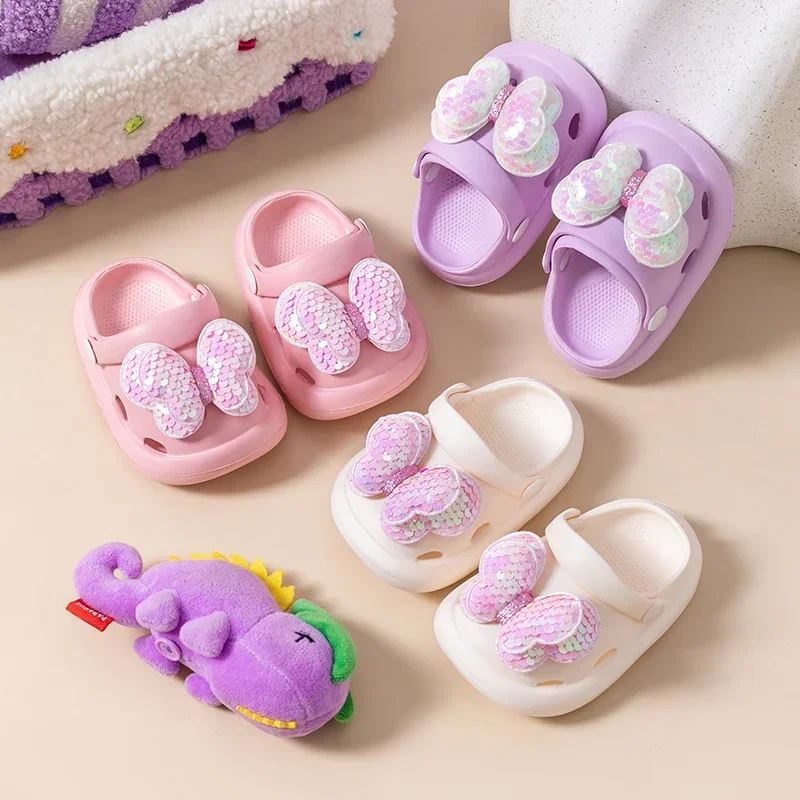 

2024 New Toddler Girls EVA Slipper Summer Bow Sandals Sequined Princesse Children Flash Diamond Party Dress Shoes Kids Slides