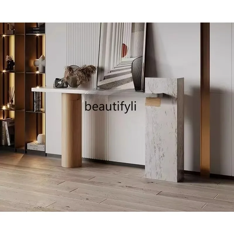 

A36 A36 Italian light luxury high-end marble entrance table designer villa model room, solid wood entrance end view table
