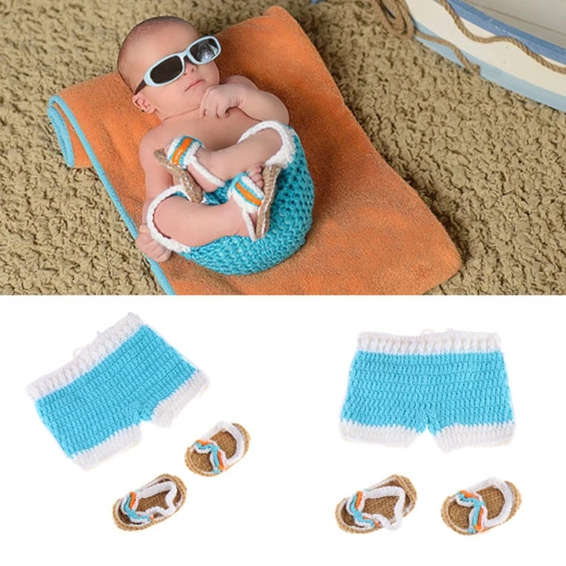 Newborn Photography Props Baby Knitted Pants with Shoes for Summer Outdoor Beach