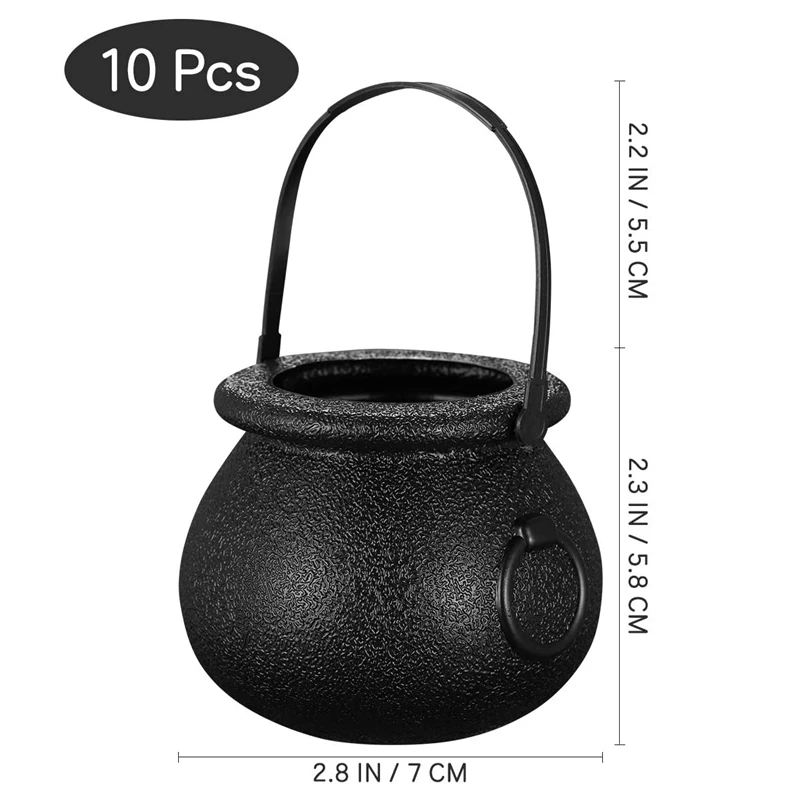 10Pcs Black Cauldron Candy Holder Pot With Handle Halloween Candy Bucket Kettle Mini Black Witch Cauldron For Halloween