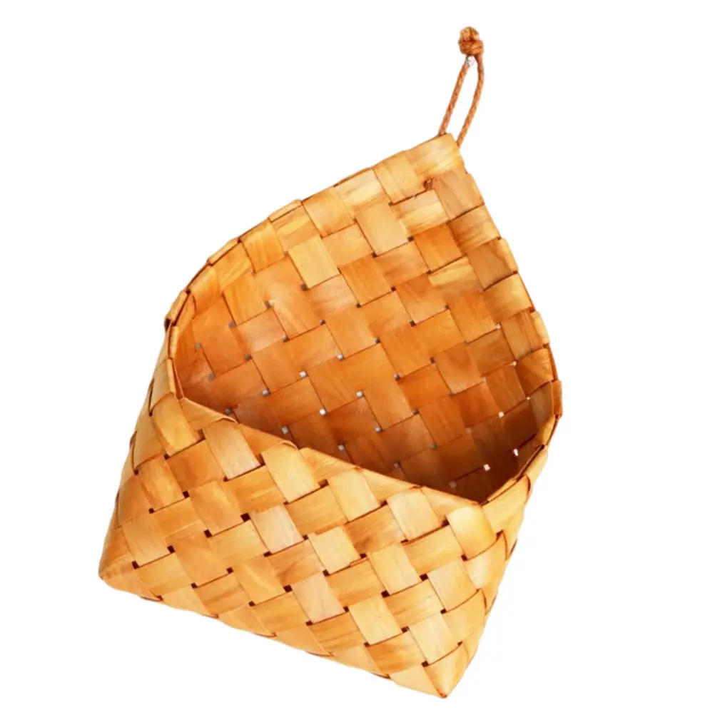 1Pcs Woven Wood Wall Storage Basket Khaki Hanging Flowerpot Wall Holder Decor Plant Container Home Office Wood Woven Basket
