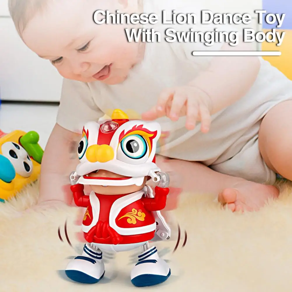 Mainan anak laki-laki Lion Dance, dengan gerakan mata gaya China, Robot menari ayunan elektrik dengan musik menyenangkan, efek cahaya, Retro untuk anak-anak